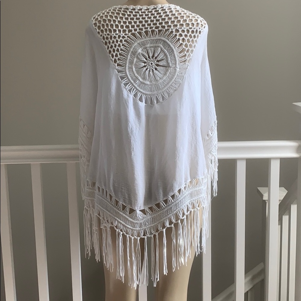 Crochet white tassel bikini cover up -cardigan